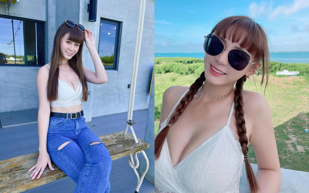 ▲短今曬出在澎湖的美照，深V事業線非常驚人。（圖／翻攝短今IG）