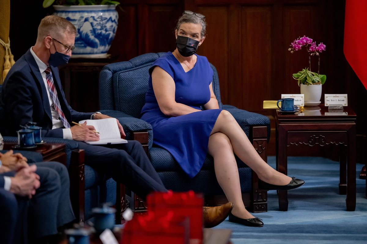 ▲AIT處長孫曉雅專訪言論，被國民黨解讀為直指民進黨打壓不同意見，對此民進黨斥是刻意扭曲。（圖／總統府提供）