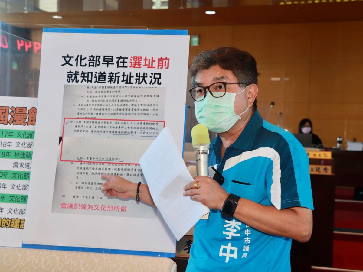 ▲議員李中質詢提出，文化部會議記錄，文化部選擇帝國糖廠與新民街倉庫作為國漫館新址前(圖／柳榮俊攝2022.8.22)
