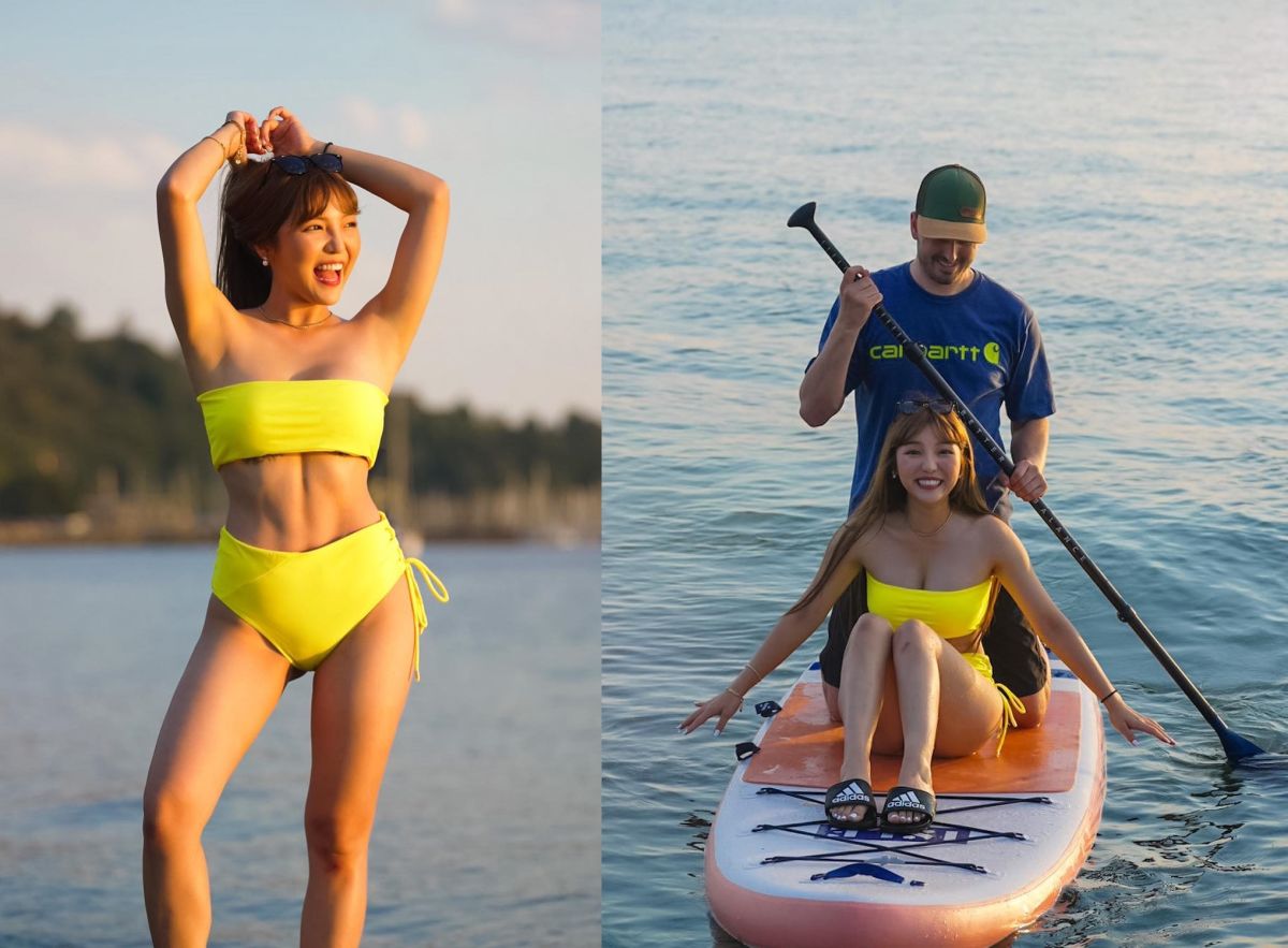 ▲何美換上性感比基尼，大秀健美身材。（圖／翻攝何美臉書）