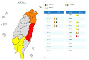 ▲9縣市發布高溫特報，最高溫恐達38度，提醒民眾外出注意防曬、補充水分。（圖／中央氣象局）