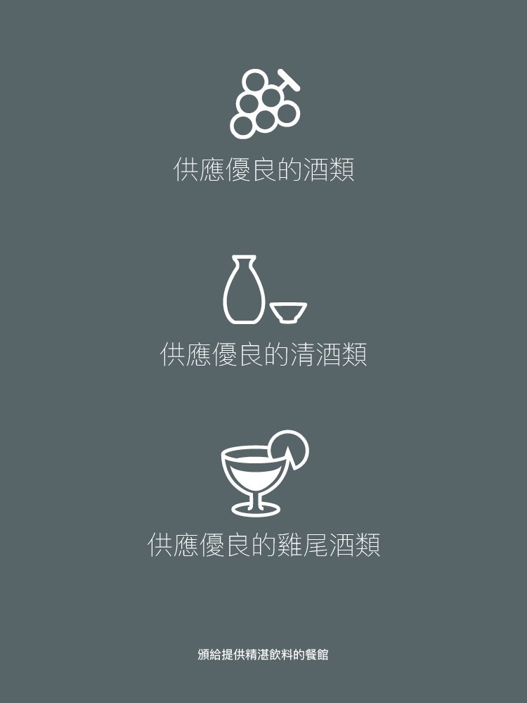 ▲《米其林指南》還有葡萄、清酒與雞尾酒杯符號。（圖／翻攝自米其林官網）