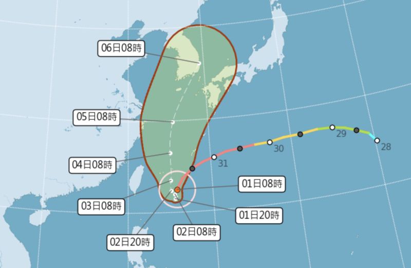 ▲強颱軒嵐諾持續逼近台灣陸地，後續因為北方高壓減弱而開出一條通路，讓它有機會逐漸北轉遠離。氣象達人彭啟明說，這樣的情況真的很少見。（圖／翻攝中央氣象局官網）