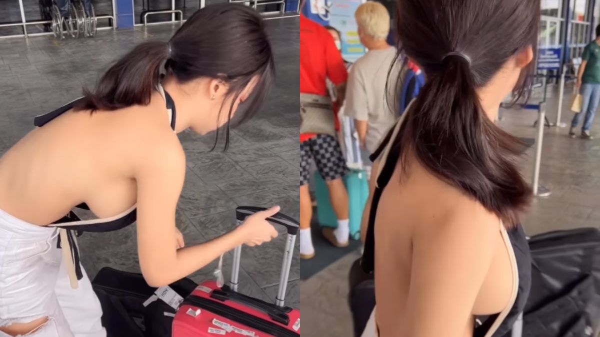 ▲機場馬尾辣妹衣著暴露，本尊IG曝光。（圖／Barbie Mozz IG）