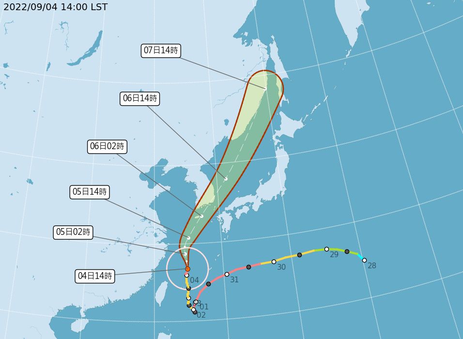 ▲氣象局說明軒嵐諾最新動態，4日晚間可望解除海上颱風警報。（圖／中央氣象局）