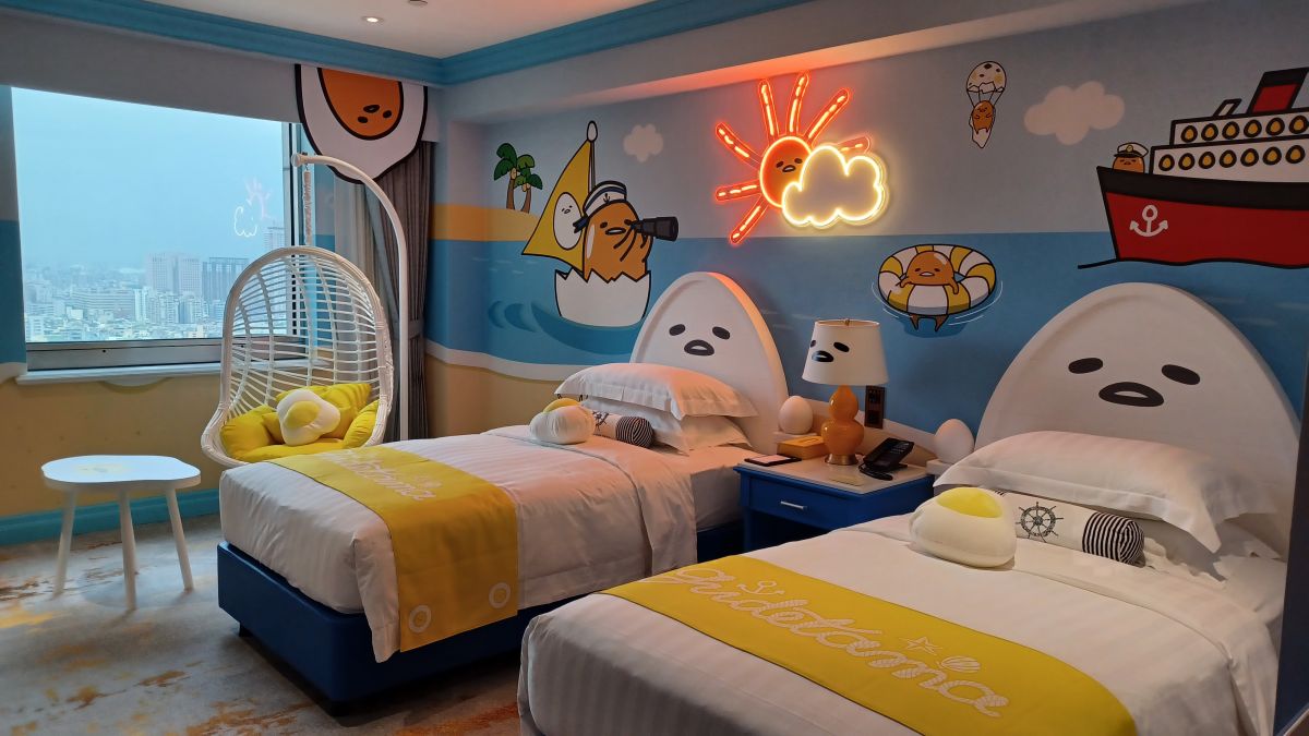 ▲高雄漢來大飯店第二波推出蛋黃哥主題房，超級懶萌巨星讓粉絲全尖叫。（圖／高雄漢來大飯店提供）