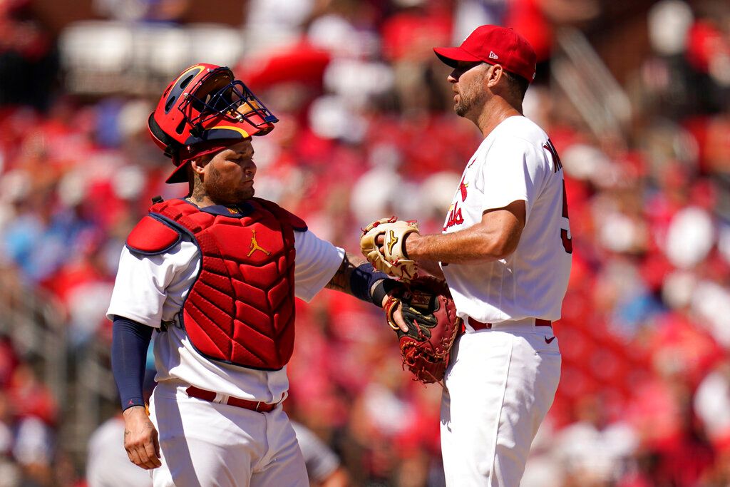 ▲紅雀傳奇投捕Yadier Molina(左)、Adam Wainwright(右)平聯盟紀錄（圖／美聯社／達志影像）