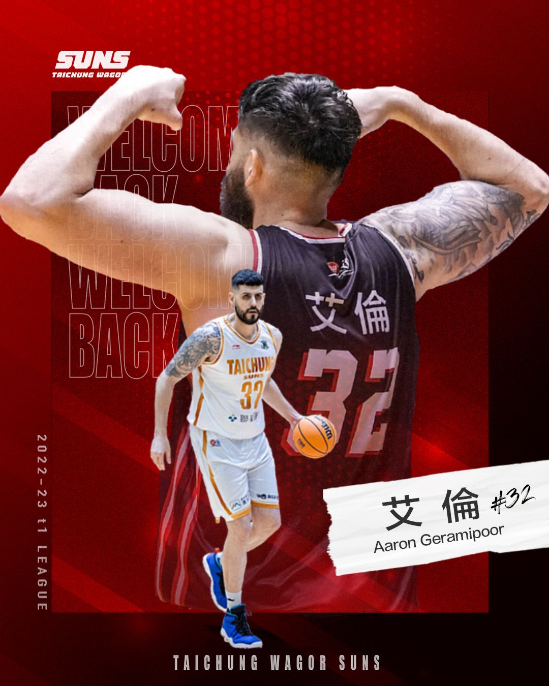 ▲臺中葳格太陽和艾倫（Aaron Geramipoor）續約。（圖／太陽球團提供）