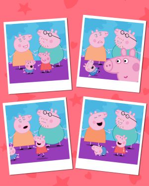 ▲《粉紅豬小妹》一集名為「家庭」的劇集中，北極熊佩妮畫出她的兩位媽媽。（示意圖／Peppa Pig 臉書）