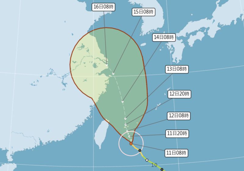 ▲中度颱風梅花未來將緩慢北轉，仍然不能排除直接影響台灣陸地的可能性，氣象局已發布海上颱風警報，提醒民眾留意。（圖／翻攝中央氣象局官網）