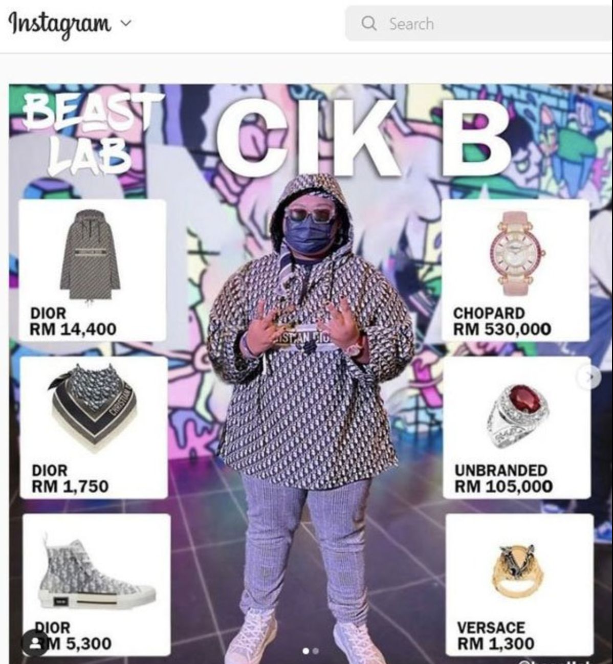 ▲大馬女富商的女兒Cik B在Instagram高調炫富，全身穿戴行頭要價近68萬令吉（約470萬台幣）。（圖／翻攝自Instragram）