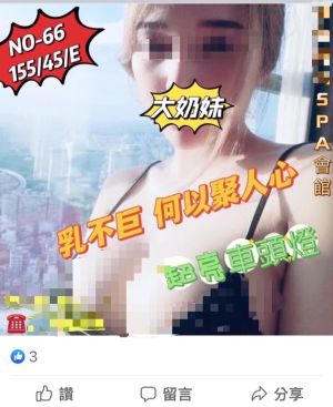 ▲SPA會館在網路刊登「乳不巨何以聚人心」、「超亮車頭燈」等情色圖片攬客。（圖／記者郭凱杰翻攝）