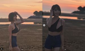 ▲元元11日在IG上傳2張黃昏時刻於海灘的美照。（圖／翻攝自元元IG）