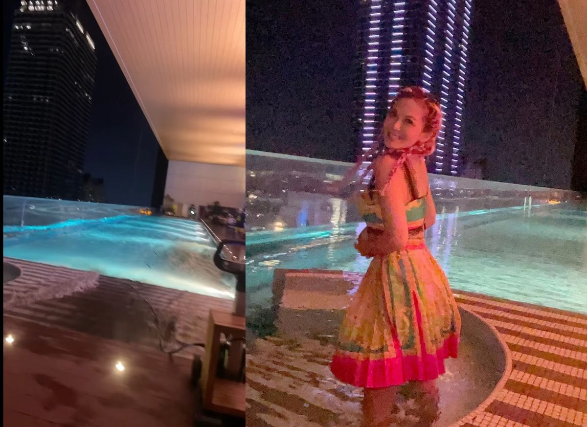 ▲DJ圓圓在飯店24樓泳池遇強震，嚇到不斷尖叫。（圖／翻攝自DJ圓圓IG）