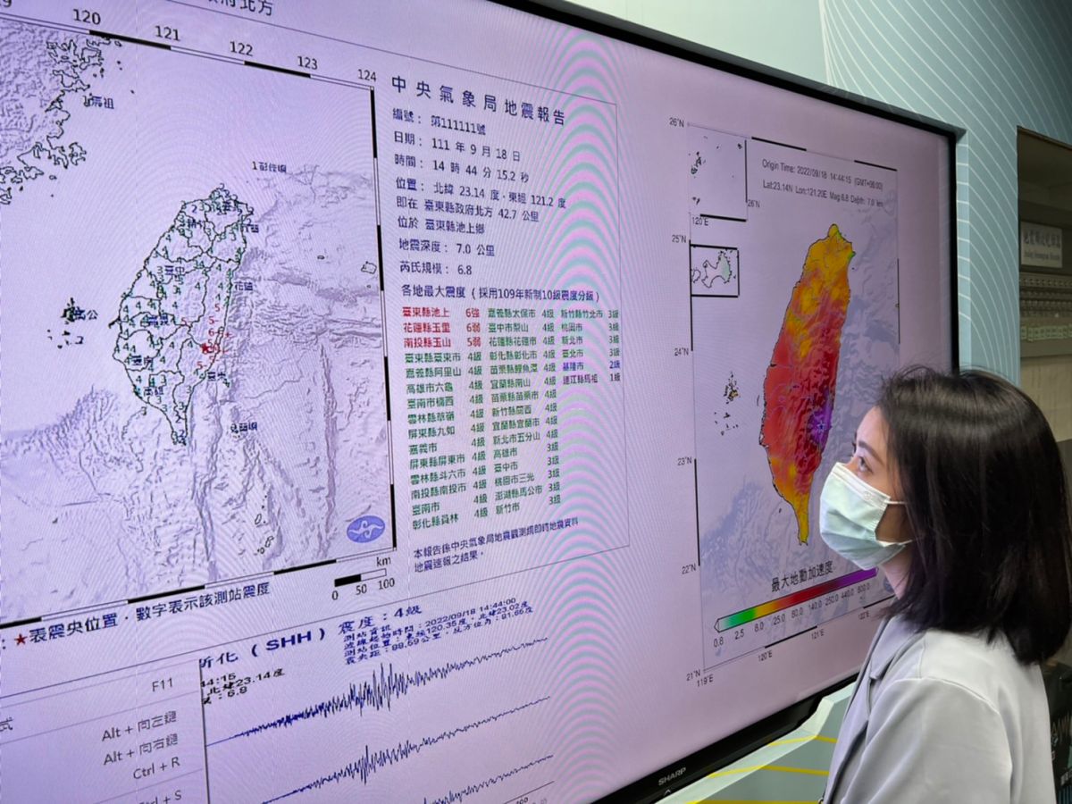 ▲今（18）日下午2時44分在台東縣府北方42.7公里處、約在台東池上鄉發生芮氏規模6.8強震，後續餘震不斷。（圖／記者張勵德攝）