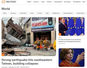 ▲外媒報導台灣花東地區規模6.8強震。（圖／翻攝自路透社）