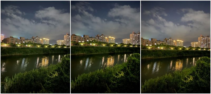 ▲一倍夜景實拍圖比較。左至右依序為iPhone 14 Pro、iPhone 13 Pro、iPhone 11 Pro。(圖/記者周淑萍攝)