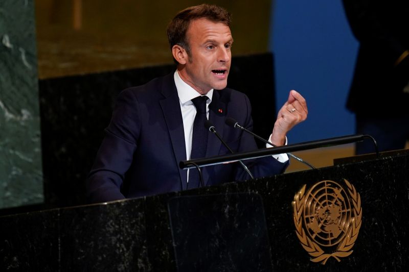 ▲法國總統馬克宏（Emmanuel Macron）呼籲全世界對蒲亭進一步施壓。（圖／美聯社／達志影像）