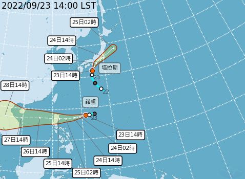 ▲日前位於菲律賓東方海面上的熱帶性低壓，今（23）日下午15時已正式發展成為今年第15號颱風，中文譯名為「諾盧」（圖／中央氣象局提供）