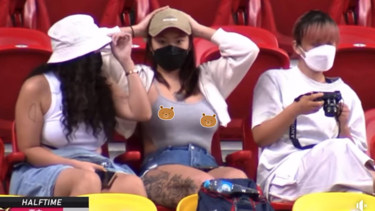 ▲中華男籃邀請賽轉播，某女球迷激凸入鏡。（圖／翻攝自爆廢公社公開版）