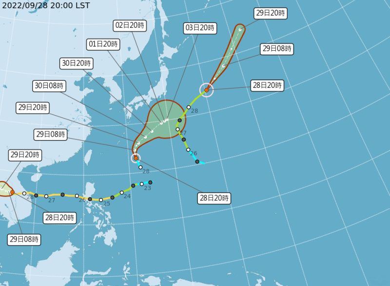 ▲「洛克」是繼諾盧、庫拉之後，這週內生成的第3個颱風，值得一提的是，3個颱風全部路徑都閃過台灣。（圖／氣象局提供）