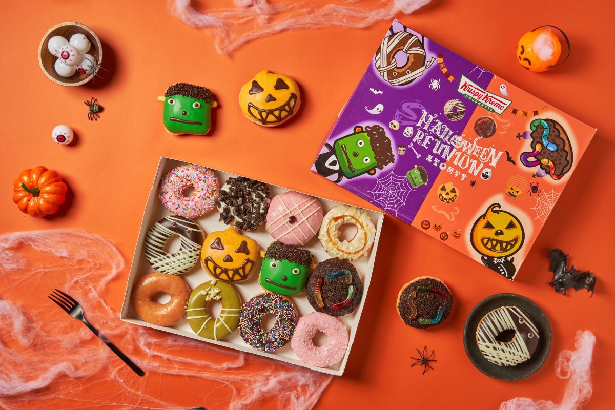 ▲Krispy Kreme「萬聖瘋狂幫同學會」登場，推出4款鬼怪甜甜圈，雙十連假首日限定「買一送一」。（圖／業者提供）