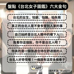 ▲《台北女子圖鑑》播出目前為止六大金句。（圖/NOWnews製作）