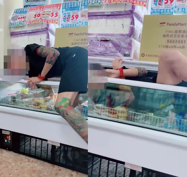 刺青男惡搞「躺超商冰櫃」拍抖音！業者：商品報銷將求償

