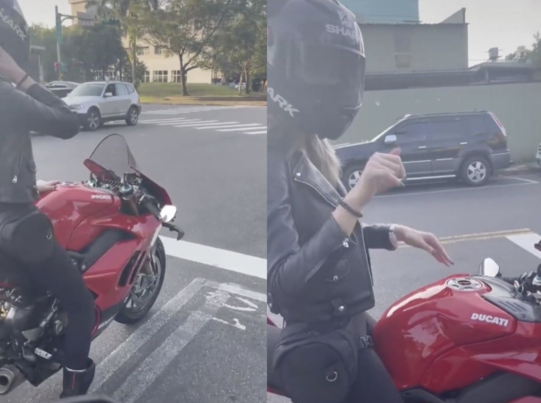 ▲近日一名Tik Tok「戴蒙老闆好機車」在路上遇到一名重機女騎士，即便包緊緊好身材仍藏不住，引起討論。（圖/Tik Tok@戴蒙老闆好機車）