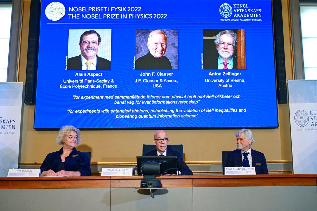 ▲2022年諾貝爾物理獎由阿斯佩（Alain Aspect）、克勞澤（John F. Clauser）及賽林厄（Anton Zeilinger）等三位科學家共同獲獎。資料照。（圖／美聯社）