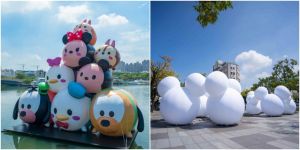 ▲15公尺巨型Tsum Tsum水上氣球降臨安平碼頭。（圖／迪士尼台灣FB）