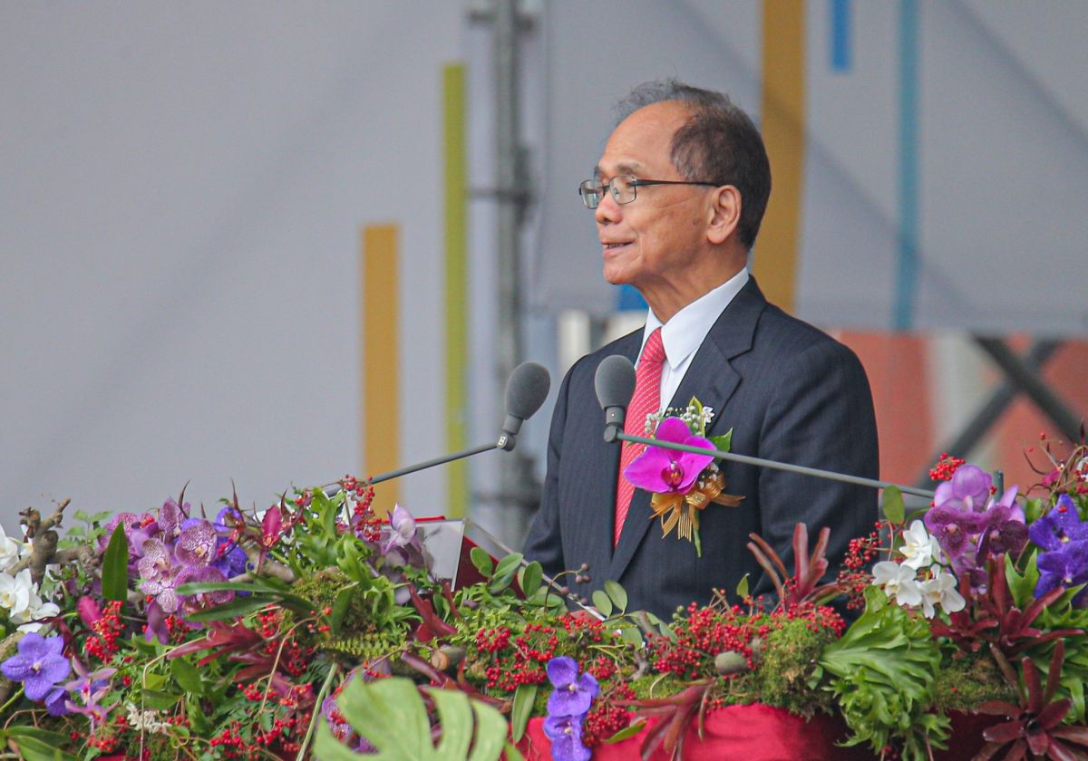 ▲游錫堃國慶大典致詞強調，台灣不但要加強全民防衛意志、支持青年參政，更要使民主根紮得更深更壯。（圖／記者葉政勳攝，2022.10.10）