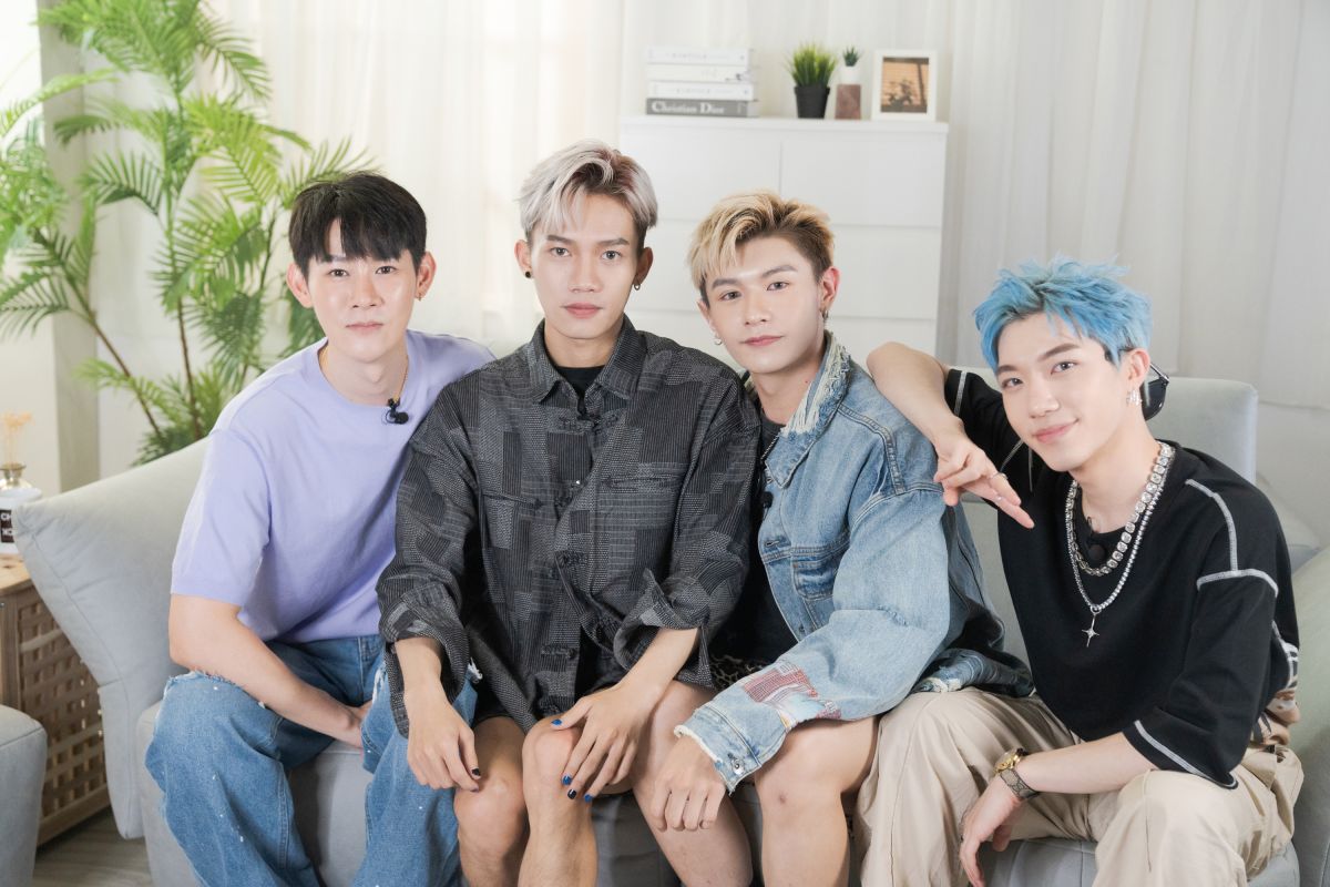 ▲《原子少年》金星接受訪問，左起為夏和熙、蔡朕、孟維和藍弟。（圖／CHECK2CHECK提供）