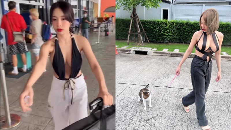 ▲該名泰國網紅女DJ，曾在機場拍片創造話題，隨後又因好幾張遛貓照，吸引許多網友關注。（圖／翻攝自djbarbiemozz IG）