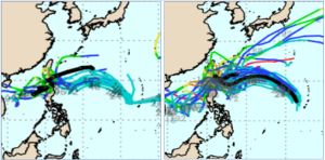 ▲颱風模擬路徑分歧。（圖／翻攝自「三立準氣象·老大洩天機」）