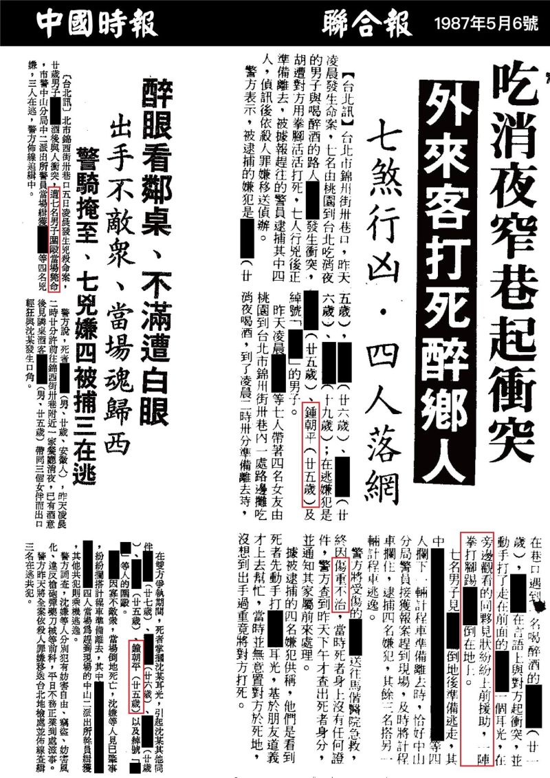 ▲時代力量翻出25歲的「鍾朝平」與友人將喝醉酒的鄰桌客人活活打死,要求鍾東錦履行若有殺人證據便退出政壇的承諾。(圖/翻攝自宋國鼎臉書)