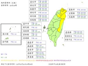 20221016尼莎颱風總雨量預測表 ▲氣象局預估台北、宜蘭山區總雨量上看900毫米,但依照目前降雨趨勢,恐再往上調整。(圖/翻攝中央氣象局官網)