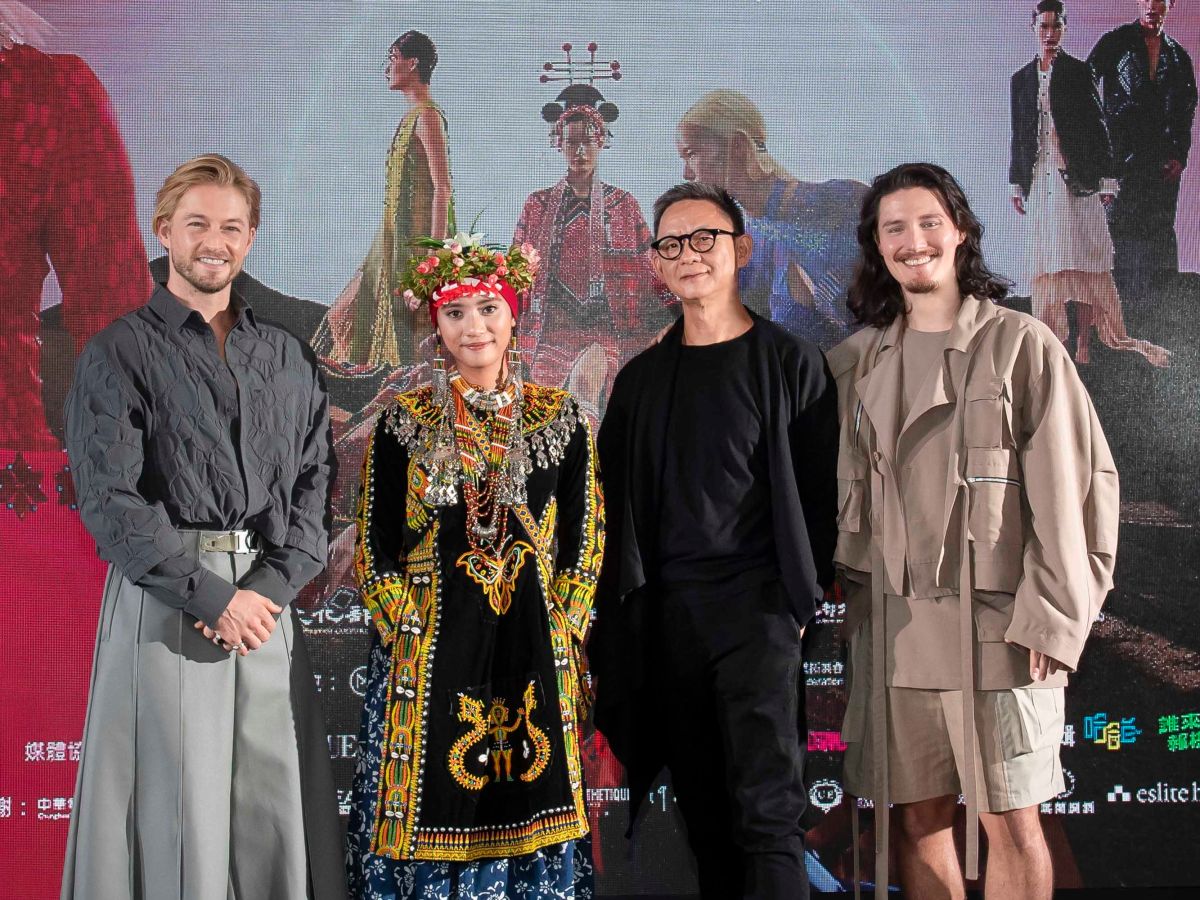 ▲左起法比歐、程苡雅、曹瑞原、周厚安盼《斯卡羅》查馬克法拉屋樂奪金鐘獎最佳男主角。（圖／臺北時裝週提供）