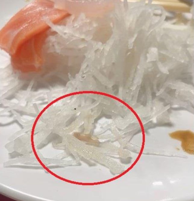 ▲原PO指控，向餐廳反應生魚片中有蟲時，老闆竟冷回「不然看要怎麼辦」，還不斷將責任推給出貨生魚片的上游店家。（圖／翻攝《爆料公社》）