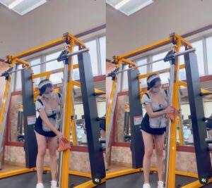 ▲南韓瑜伽老師WONY（워니）扮演健身房最兇女僕，不過因為鏡子反射關係，使她的小褲褲跟著曝光。（圖／翻攝自IG＠gawonaa）
