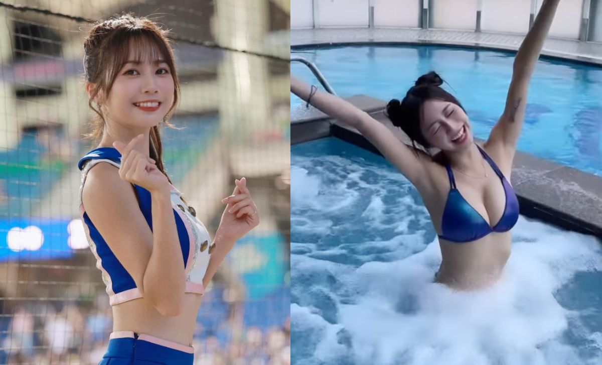 ▲有「啦啦隊子瑜」之稱的慈妹，為了替《綜藝玩很大》拉票，昨（20）日PO出穿著比基尼進SPA泳池「被水柱沖」的影片。（圖／翻攝自慈妹IG）