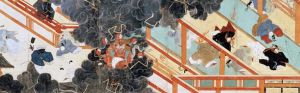 菅原道真 ▲清涼殿落雷,「北野天神縁起絵巻」繪製。(圖/翻攝自快資訊)