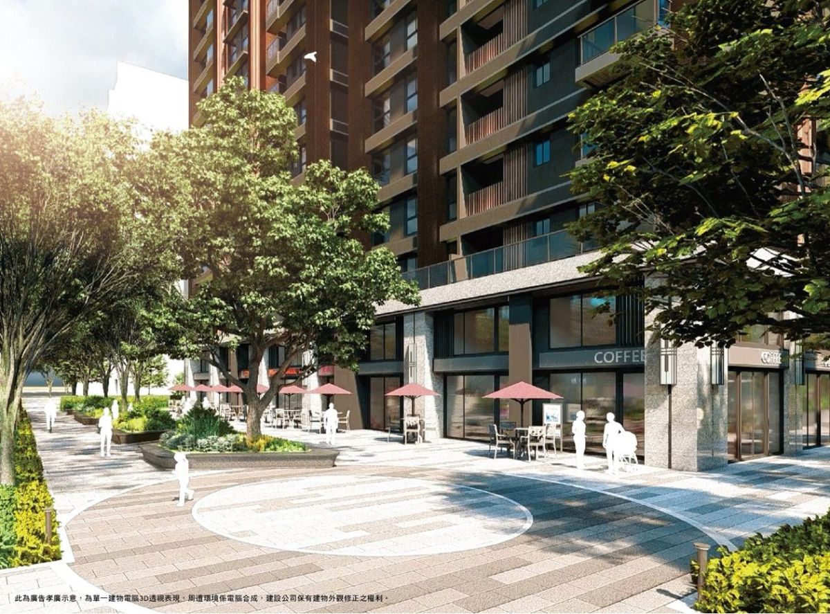 ▲「藏美六本木｣前庭退縮358坪林蔭步道廣場，中庭花園近300坪，開闊大器（圖／藏美建設提供）