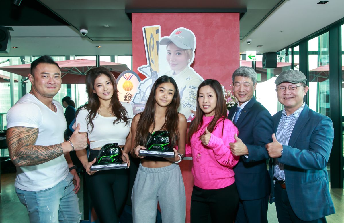 ▲（左起）健美好手李丁龍、快艇衝浪女神Kimberly陳美彤、快艇衝浪美少女Jocelyn陳宥蓁、STARFiSH執行總監于長君、FEI國際馬術總會副會長黃啟芳Jack、威士忌鎮長邱德夫。照片提供STARFiSH星予運動經紀