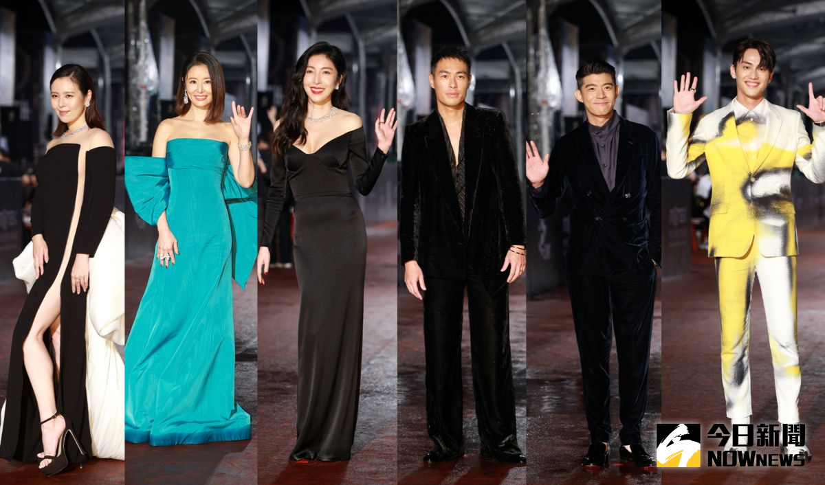 ▲金鐘57紅毯上，楊謹華深V爆乳裝辣翻全場，楊祐寧扣子開超深，「火辣度」不輸女星們，榮登紅毯第一帥。（圖／NOWnews影像中心）