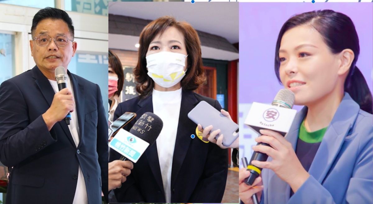 ▲新竹市長選戰激烈，市長候選人由左至右為林耕仁、沈慧虹、高虹安。（合成圖／競選人辦公室提供）