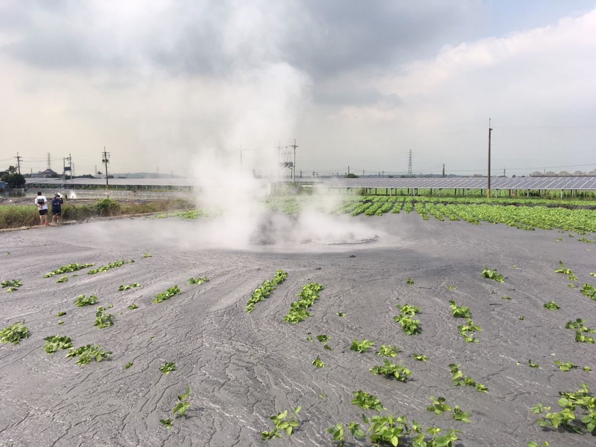 ▲屏東萬丹泥火山，今（26）日清晨5、6點又出現噴發，紅豆田都被泥火山吞沒。（圖／周春米辦公室提供）