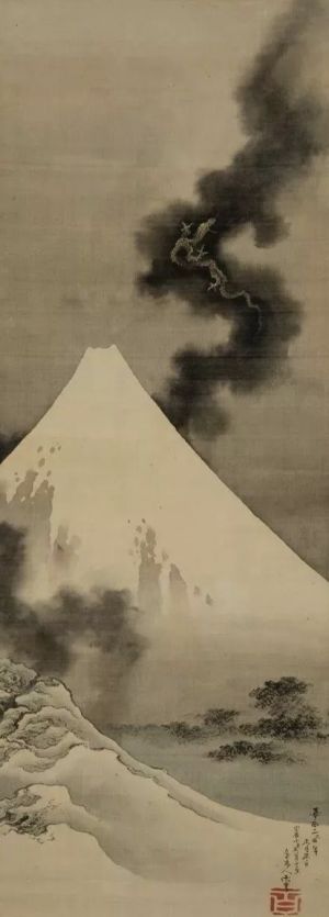 ▲《富士越龍圖》1849年，富士山是應為所繪，雲龍為北齋所繪。（圖／翻攝自Wikiwand）