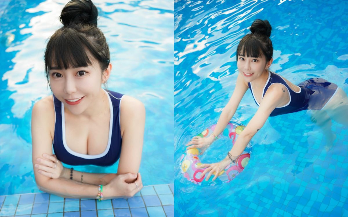 ▲梓梓穿上清純的日本學生泳裝「死庫水」，讓粉絲心動不已。（圖／翻攝自梓梓IG）