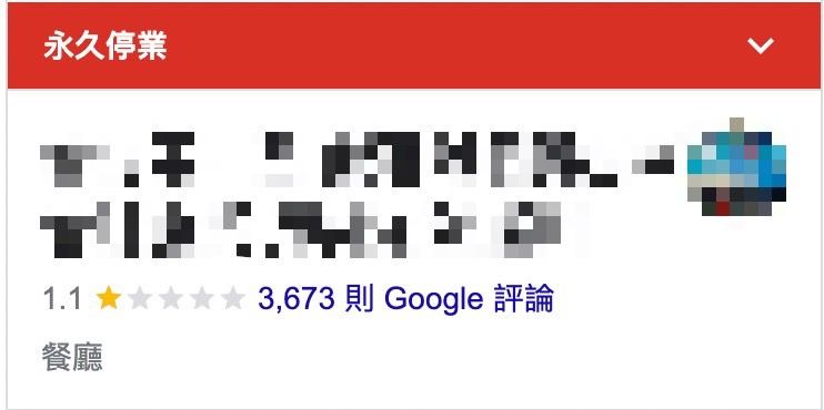 ▲店家被一星負評洗版後，今日上午突然將Google店面資訊改成「永久停業」。（圖／翻攝自網路）